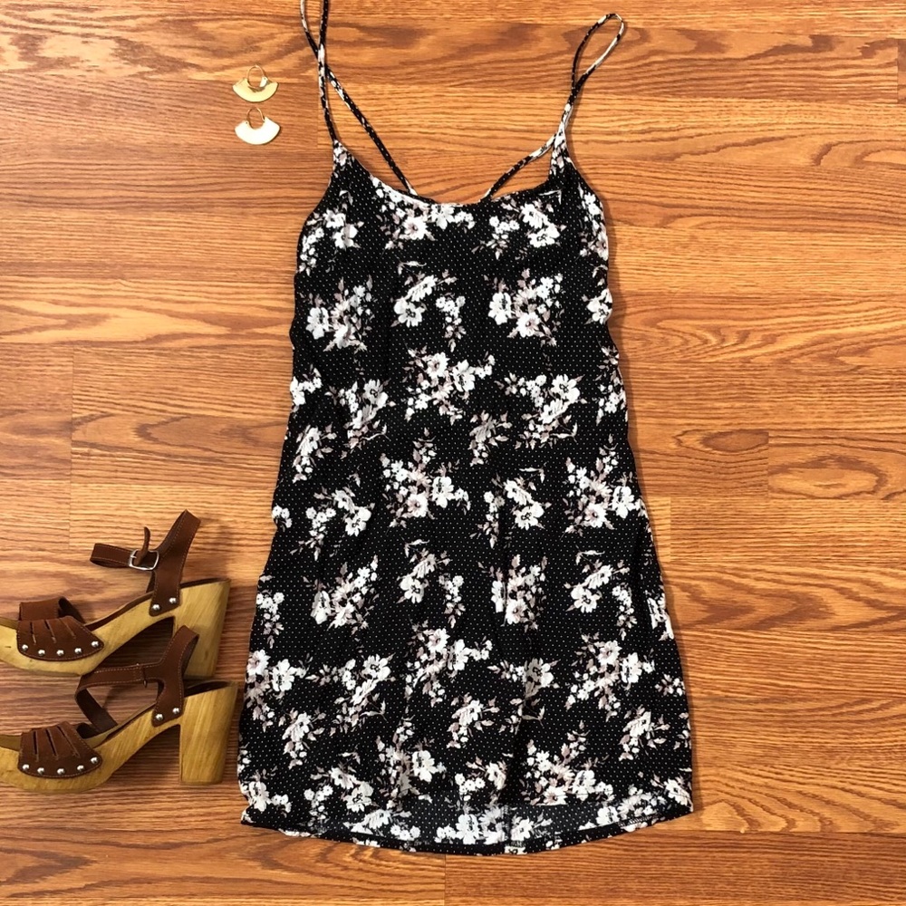 Black floral strappy dress